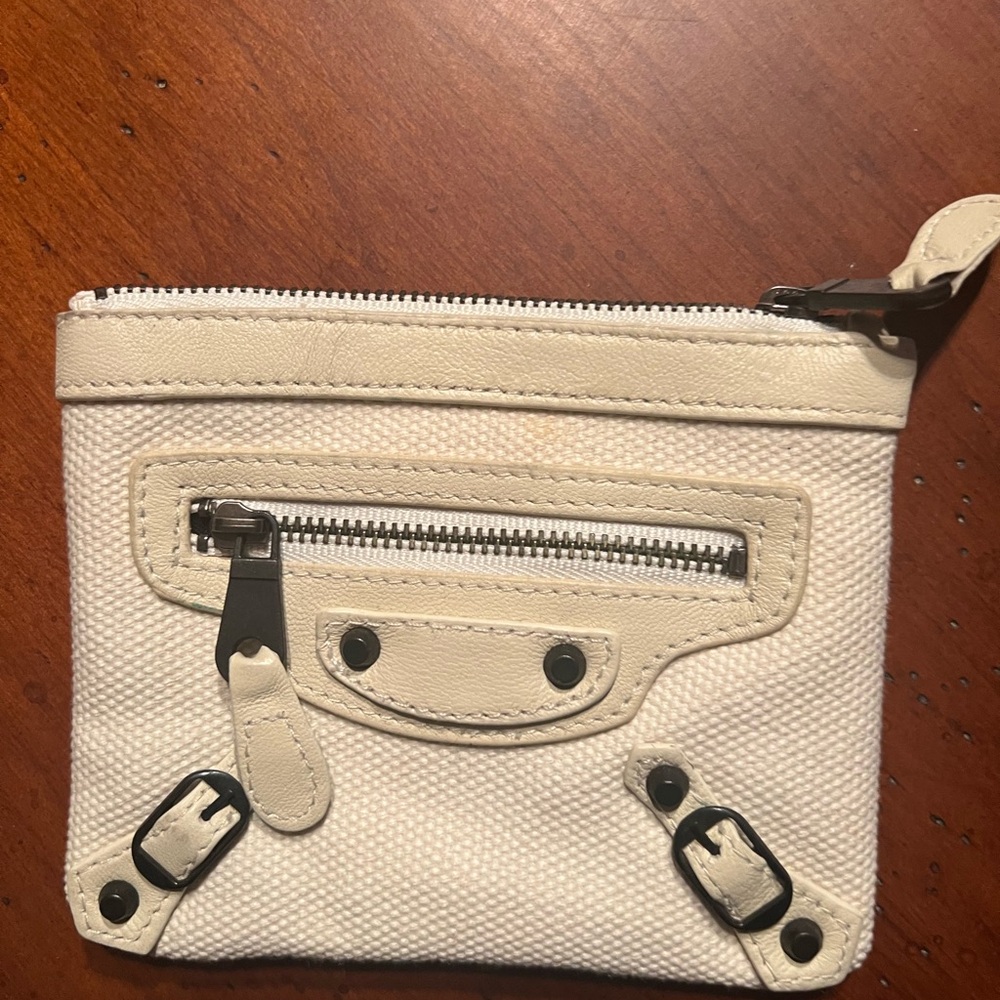 Authentic Balenciaga card holder. Zippered pocket for coins or keys.
